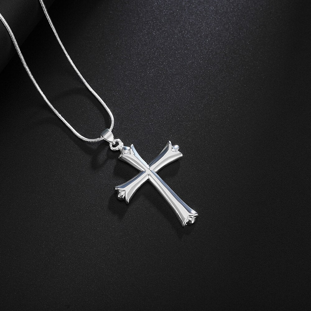 925 Sterling Silver Necklace Pendant Cross Retro Choker  Vintage Lucky Link Chain Wedding Fine Jewelry Gift
