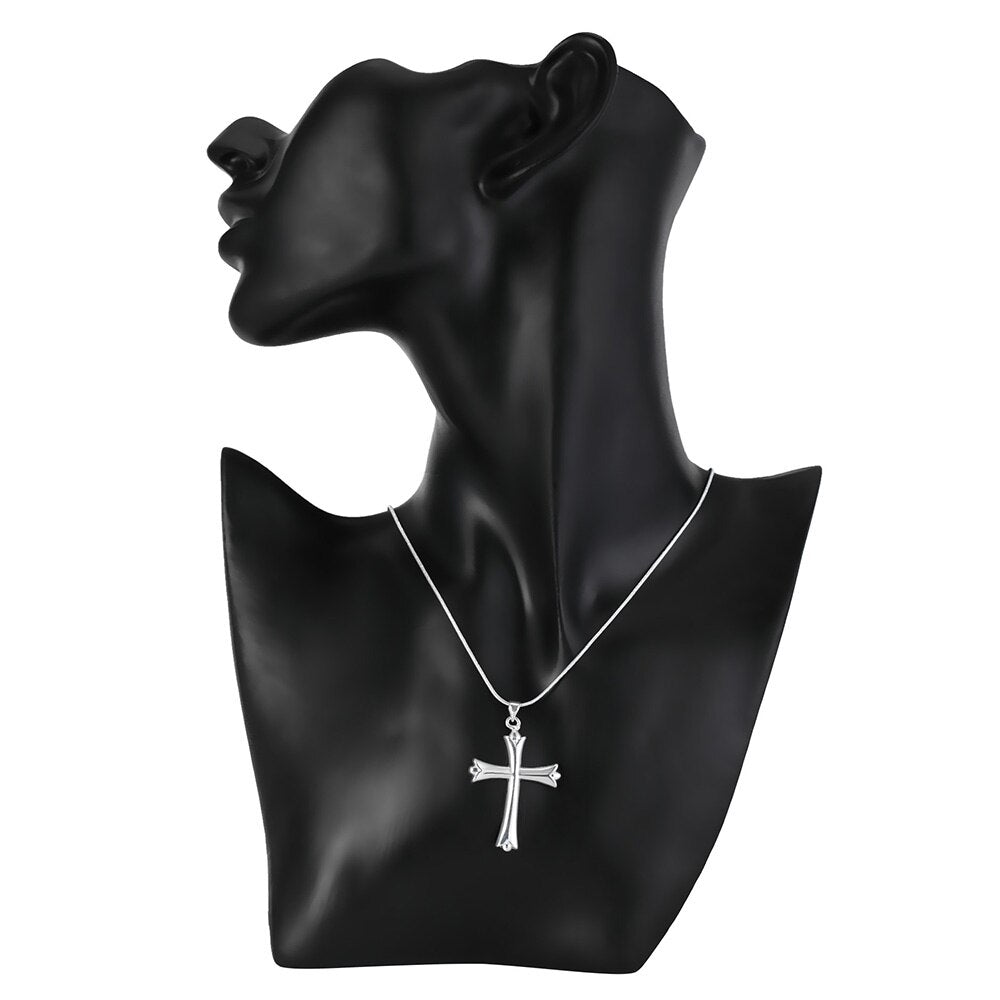 925 Sterling Silver Necklace Pendant Cross Retro Choker  Vintage Lucky Link Chain Wedding Fine Jewelry Gift