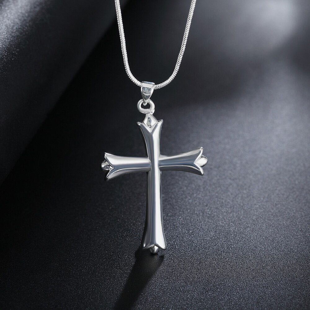 925 Sterling Silver Necklace Pendant Cross Retro Choker  Vintage Lucky Link Chain Wedding Fine Jewelry Gift