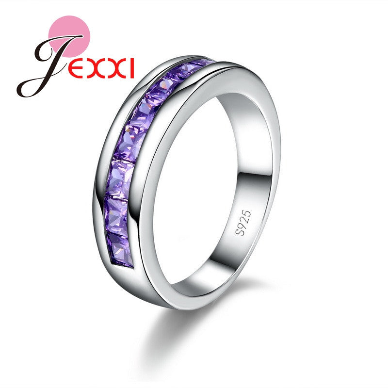 925 Sterling Silver Ring Co Mysterious Style Round Shape Embellishment Purple Stone Crystal Cubic Zirconia For Women Gift