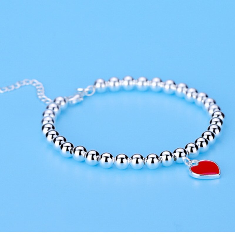 925 Sterling Silver beads chain Heart pendant Bracelets for Women Street all-match designer Jewelry party wedding gifts
