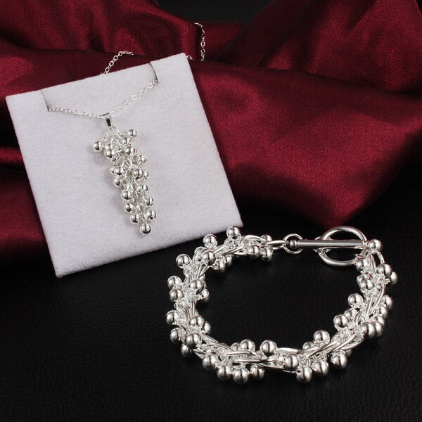 925 Sterling Silver custom Grape beads pendant necklaces bracelet Jewelry set for women wedding accessories party gifts