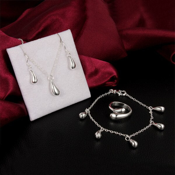 925 Sterling Silver water drop pendant necklace bracelet earring rings Jewelry set for women Street all-match Party gift