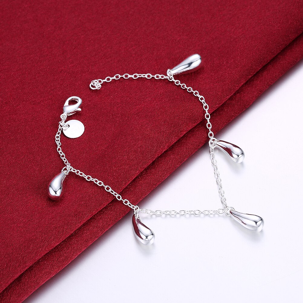 925 Sterling Silver water drop pendant necklace bracelet earring rings Jewelry set for women Street all-match Party gift