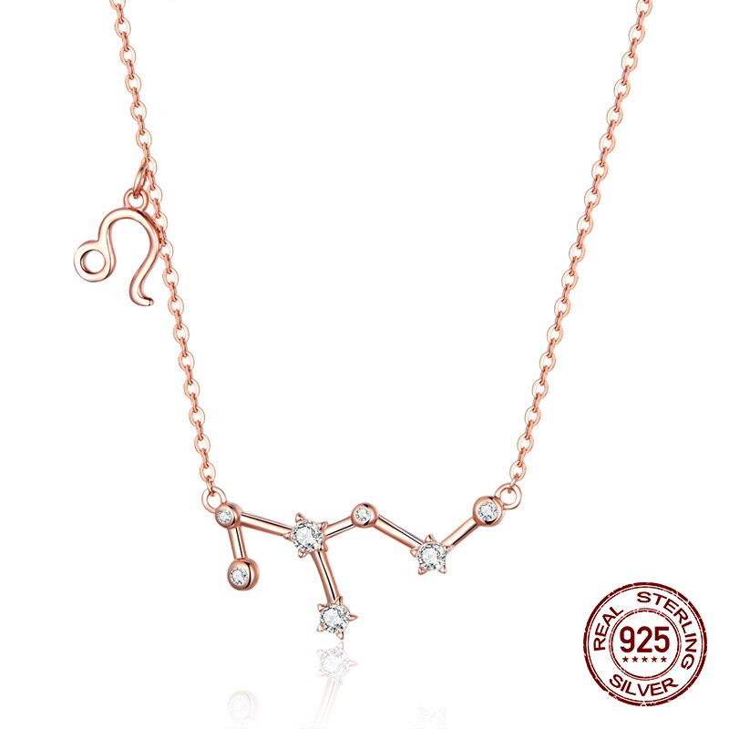 925 sterling silver 12 constellation rose gold pendant necklace fit women clear CZ necklace jewelry wedding gift