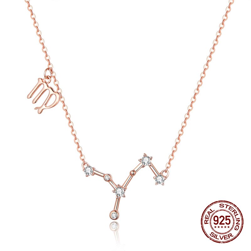 925 sterling silver 12 constellation rose gold pendant necklace fit women clear CZ necklace jewelry wedding gift