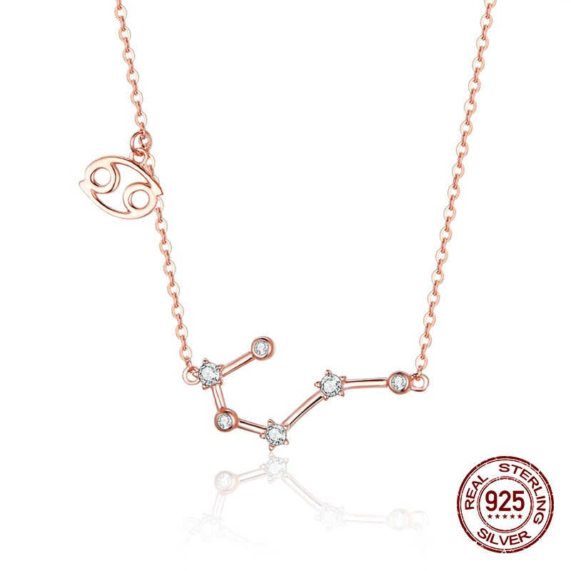 925 sterling silver 12 constellation rose gold pendant necklace fit women clear CZ necklace jewelry wedding gift