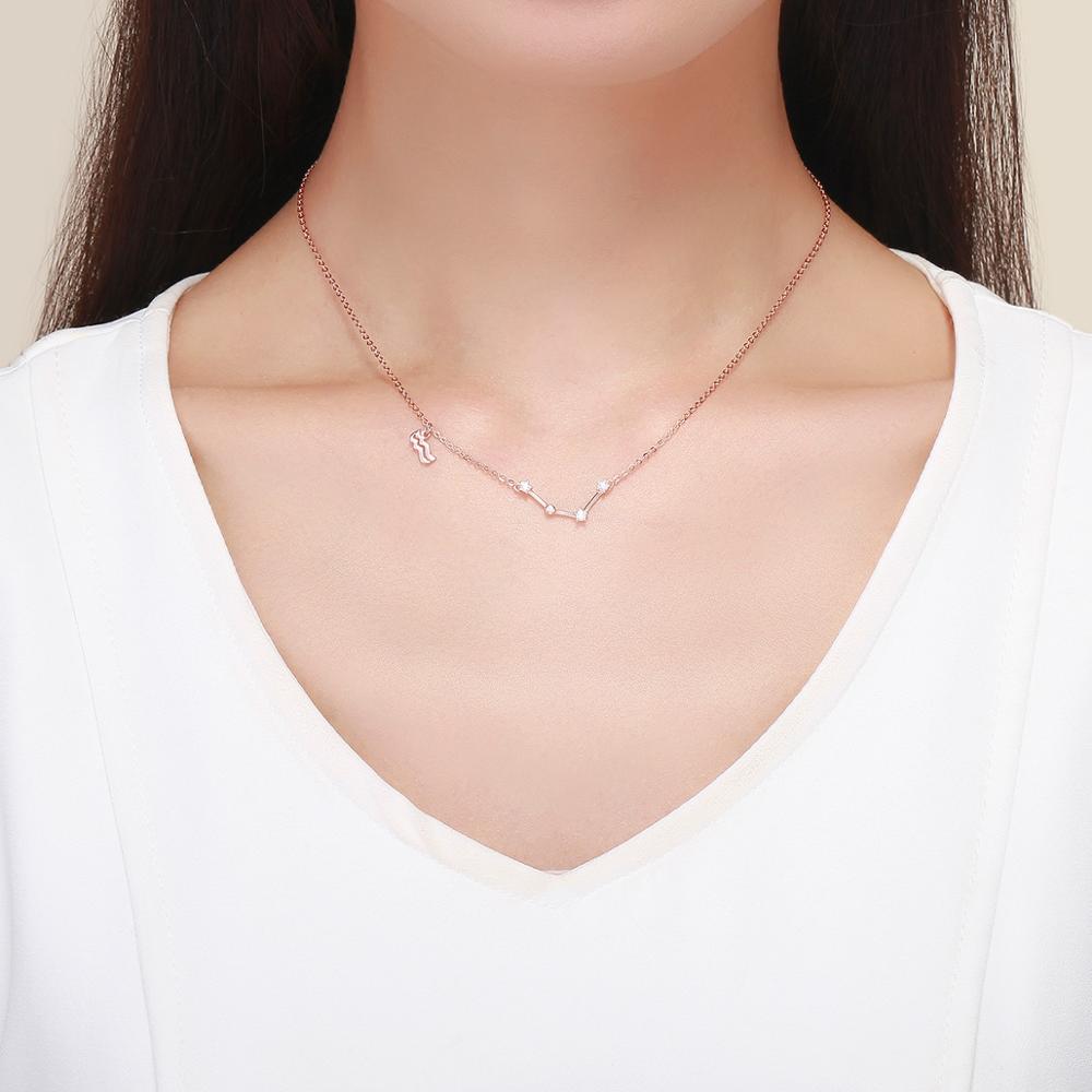 925 sterling silver 12 constellation rose gold pendant necklace fit women clear CZ necklace jewelry wedding gift