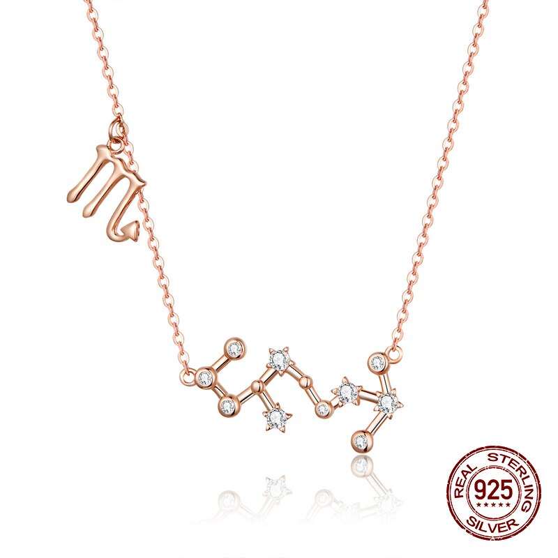 925 sterling silver 12 constellation rose gold pendant necklace fit women clear CZ necklace jewelry wedding gift