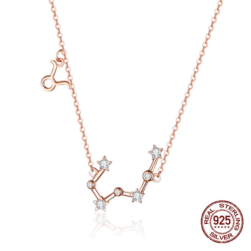 925 sterling silver 12 constellation rose gold pendant necklace fit women clear CZ necklace jewelry wedding gift