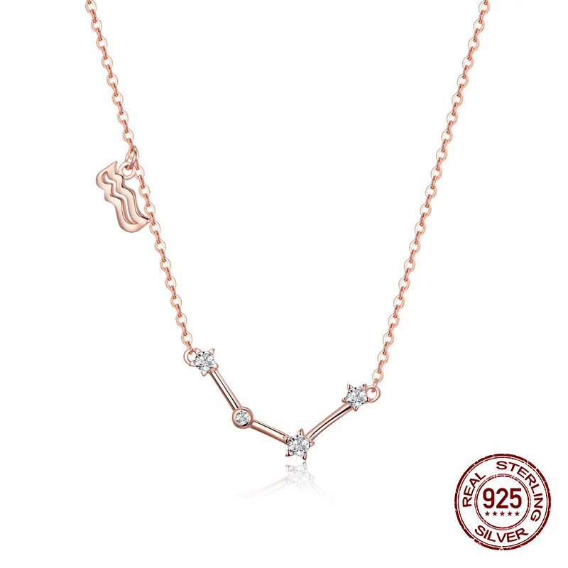925 sterling silver 12 constellation rose gold pendant necklace fit women clear CZ necklace jewelry wedding gift