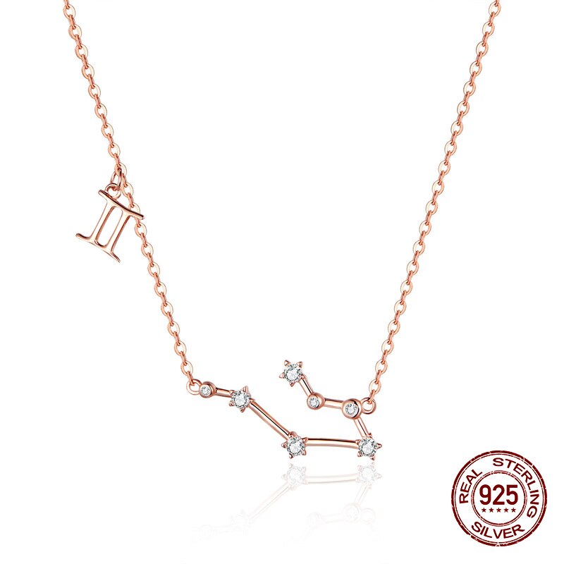 925 sterling silver 12 constellation rose gold pendant necklace fit women clear CZ necklace jewelry wedding gift