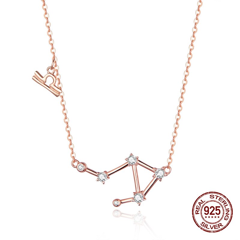 925 sterling silver 12 constellation rose gold pendant necklace fit women clear CZ necklace jewelry wedding gift