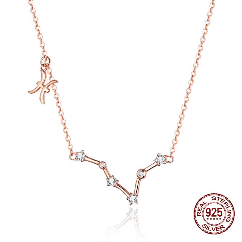 925 sterling silver 12 constellation rose gold pendant necklace fit women clear CZ necklace jewelry wedding gift