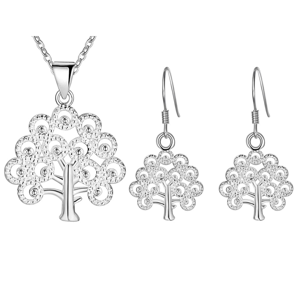 925 sterling silver Beautiful tree pendant necklaces earrings jewelry sets for women party wedding engagement gifts