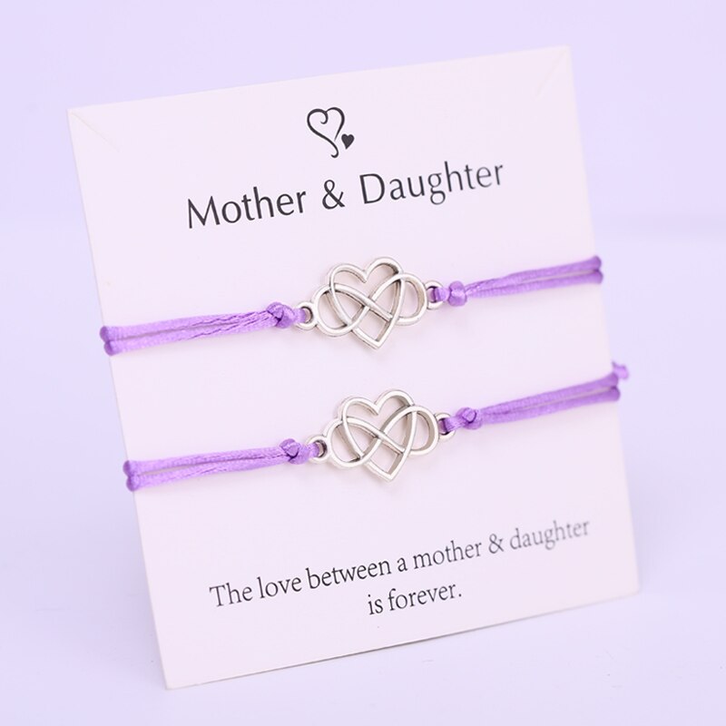 (A SET) Mother Daughter Infinity Heart Bracelets Adjustable Rope Bracelet Women Girl  Jewelry Drop Shipping