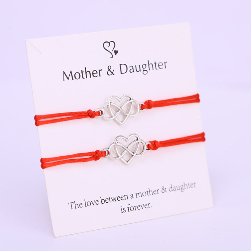 (A SET) Mother Daughter Infinity Heart Bracelets Adjustable Rope Bracelet Women Girl  Jewelry Drop Shipping
