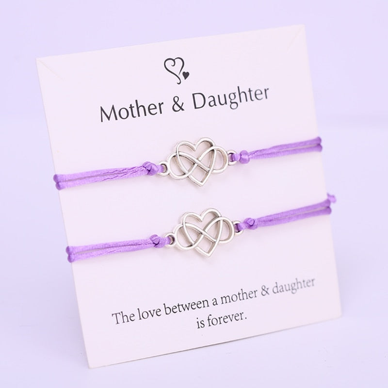 (A SET) Mother Daughter Infinity Heart Bracelets Adjustable Rope Bracelet Women Girl  Jewelry Drop Shipping