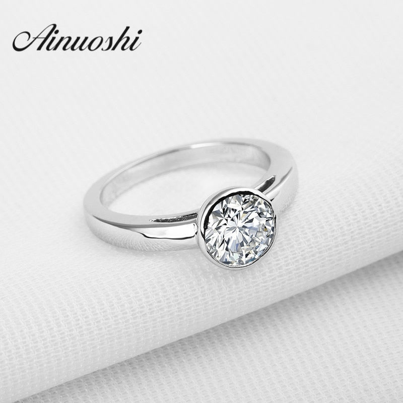 AINOUSHI 1.25 ct Round Cut Solitaire NSCD Wedding Ring 925 Sterling Silver Anelli Donna Women Wedding Engagement Ring