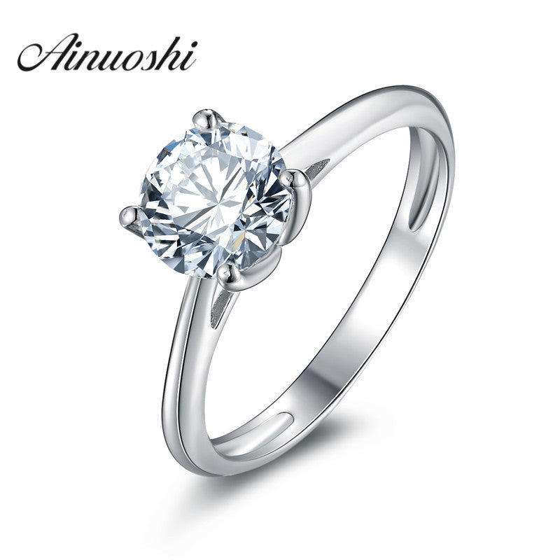 AINOUSHI Classic Round Cut Wedding Ring NSCD SONA Solitaire Engagement Ring 925 Sterling Silver Fashion Bijoux Ring