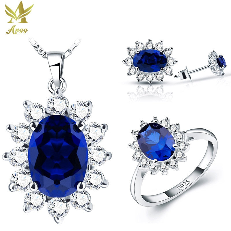1.4 ct Fashion 925 Sterling Sliver Jewelry Set Ring Earrings Necklace Women Oval Engagement Jewelry Set