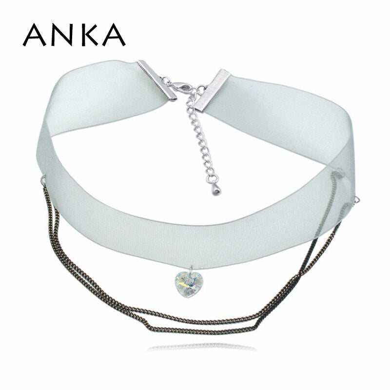 ANKA women heart choker necklace wedding romantic necklace  jewelry gift made with Crystals From Austria #125378