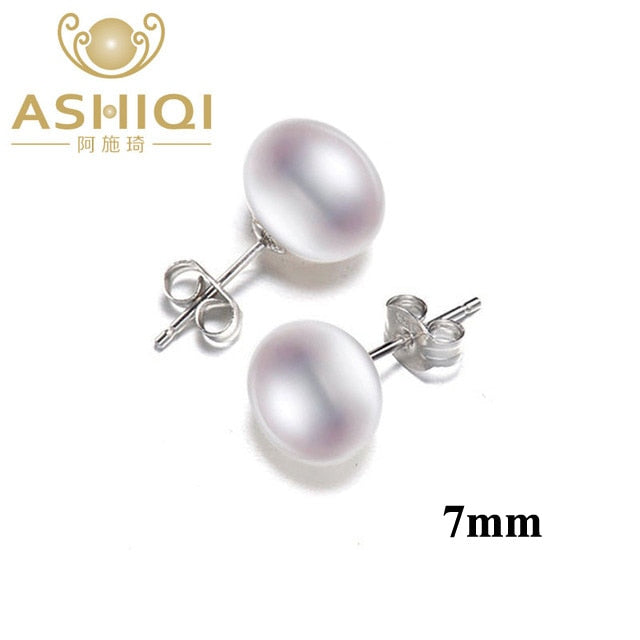 100% Natural Freshwater Pearl Earrings, Real 925 Sterling Silver Stud earring 7-11mm Pearl jewelry supplier For women