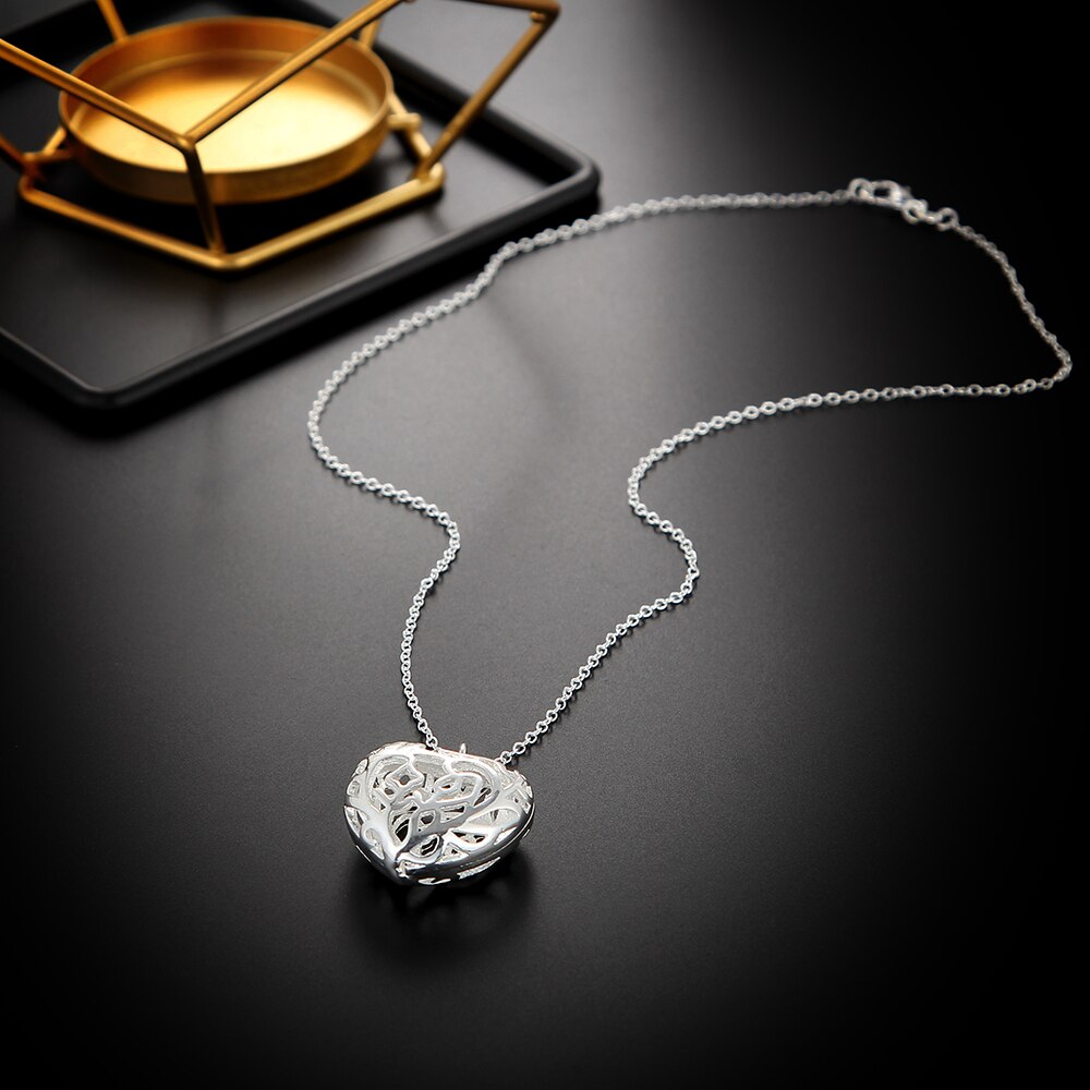 Aimarry 925 Sterling Silver 18 Inch Charm Love Heart Pendant Necklace For Women Wedding Birthday Party Gifts Jewelry