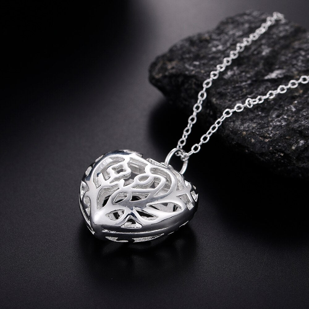 Aimarry 925 Sterling Silver 18 Inch Charm Love Heart Pendant Necklace For Women Wedding Birthday Party Gifts Jewelry