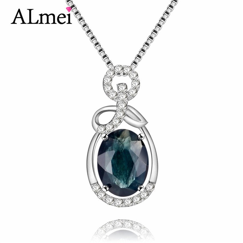 1.5ct Oval Dark Blue Sapphire Gemstone Halo Solitaire Pendant 925 Sterling Silver Fine Jewelry for Women with Box CN067