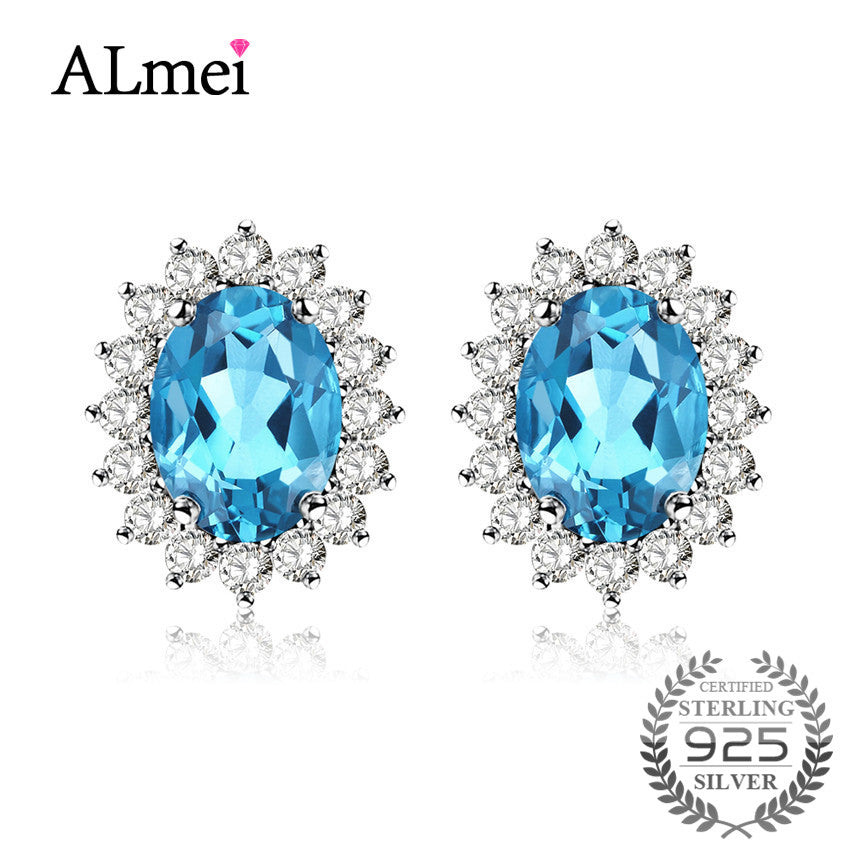 1.7ct Blue Topaz Earrings Stud 925 Sterling Silver Fashion Princess Diana Engagement Wedding Accessories with Box 10%CR006