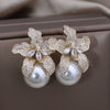 America Jewelry Silver Color Exaggerated Lily Flower Pearl Pendant Earrings  Women's Wedding Party Accessories