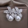 America Jewelry Silver Color Exaggerated Lily Flower Pearl Pendant Earrings  Women's Wedding Party Accessories
