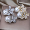 America Jewelry Silver Color Exaggerated Lily Flower Pearl Pendant Earrings  Women's Wedding Party Accessories