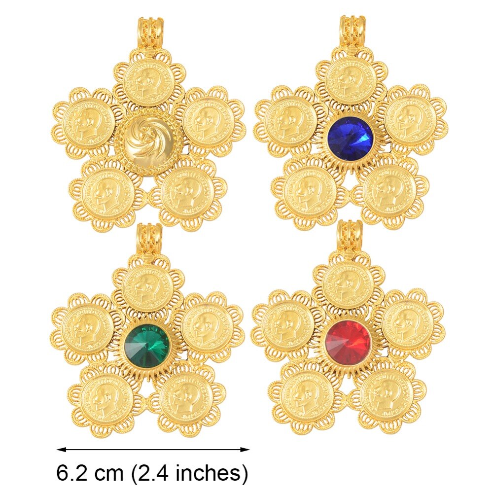 Anniyo Ethiopia Coins Jewelry Arab Pendant Necklaces Women Ethiopian Wedding Eritrea African Gold Color Coin Jewellery #014116