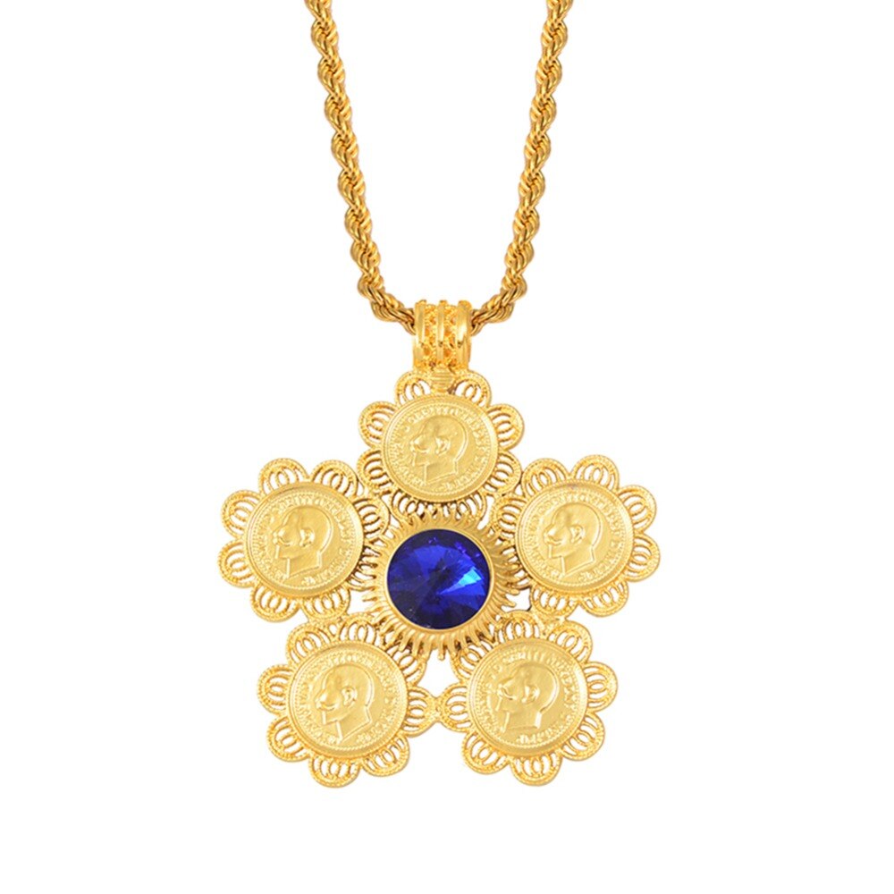 Anniyo Ethiopia Coins Jewelry Arab Pendant Necklaces Women Ethiopian Wedding Eritrea African Gold Color Coin Jewellery #014116