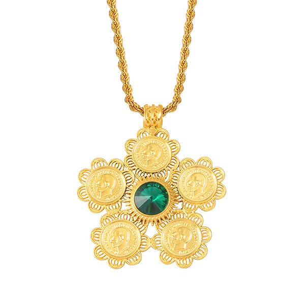 Anniyo Ethiopia Coins Jewelry Arab Pendant Necklaces Women Ethiopian Wedding Eritrea African Gold Color Coin Jewellery #014116