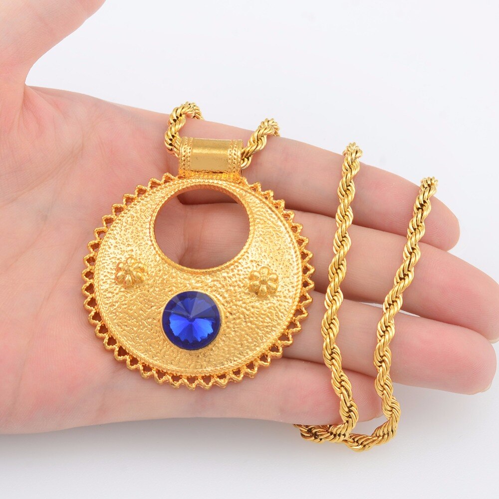 Anniyo Ethiopian Pendant Necklaces for Women Gold Color Habesha Wedding Jewelry African Eritrean Gift #142006
