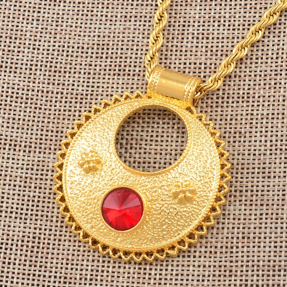 Anniyo Ethiopian Pendant Necklaces for Women Gold Color Habesha Wedding Jewelry African Eritrean Gift #142006