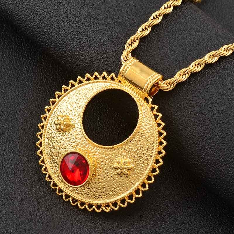 Anniyo Ethiopian Pendant Necklaces for Women Gold Color Habesha Wedding Jewelry African Eritrean Gift #142006