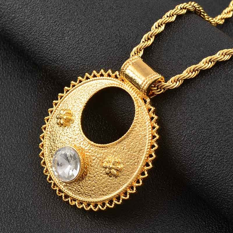 Anniyo Ethiopian Pendant Necklaces for Women Gold Color Habesha Wedding Jewelry African Eritrean Gift #142006