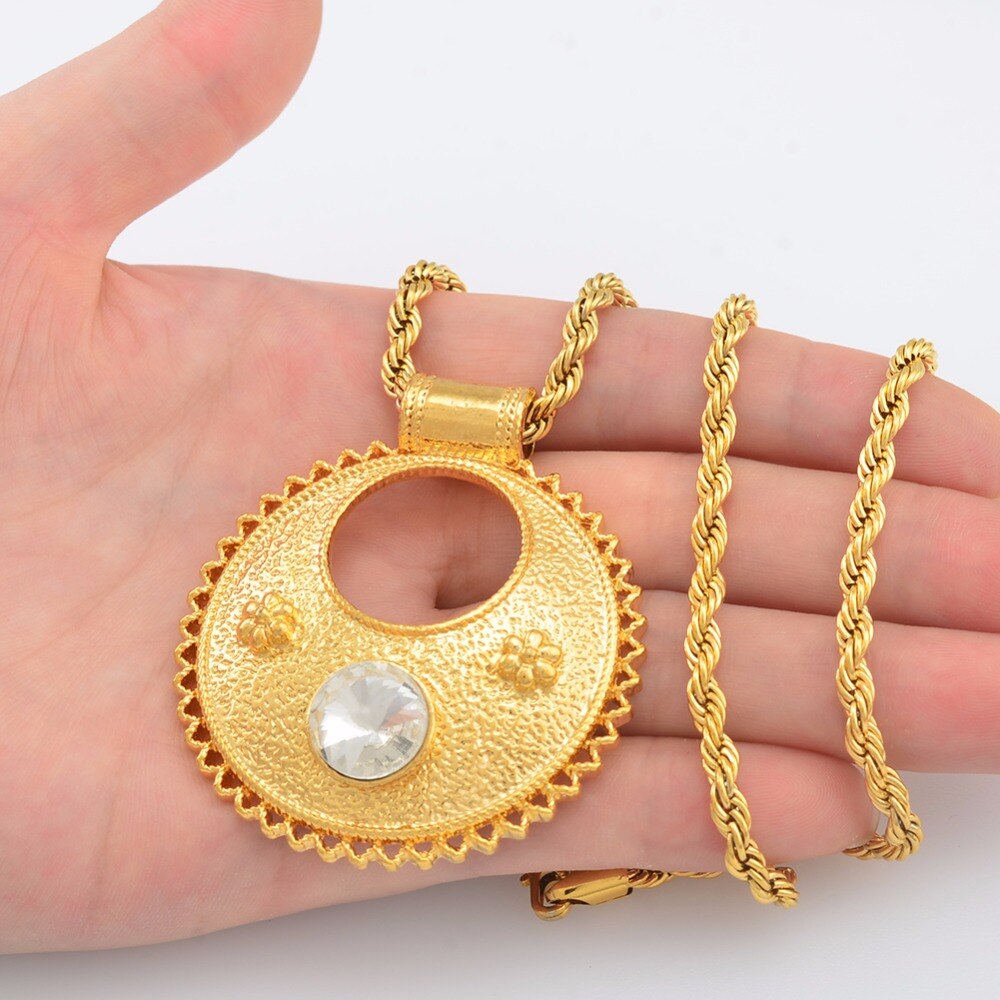 Anniyo Ethiopian Pendant Necklaces for Women Gold Color Habesha Wedding Jewelry African Eritrean Gift #142006