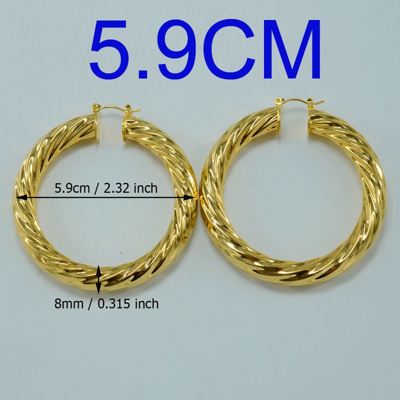 (Three Size) 5.9CM/7CM/8CM African Big Earrings for Women, Gold Color & Brass Twisted Earring Arab/Ethiopian #003006