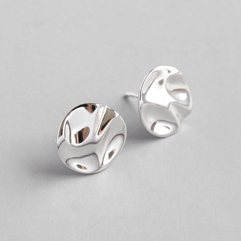 Authentic 925 Sterling Silver Jewelry Irregular Concavo-convex Earrings for Women