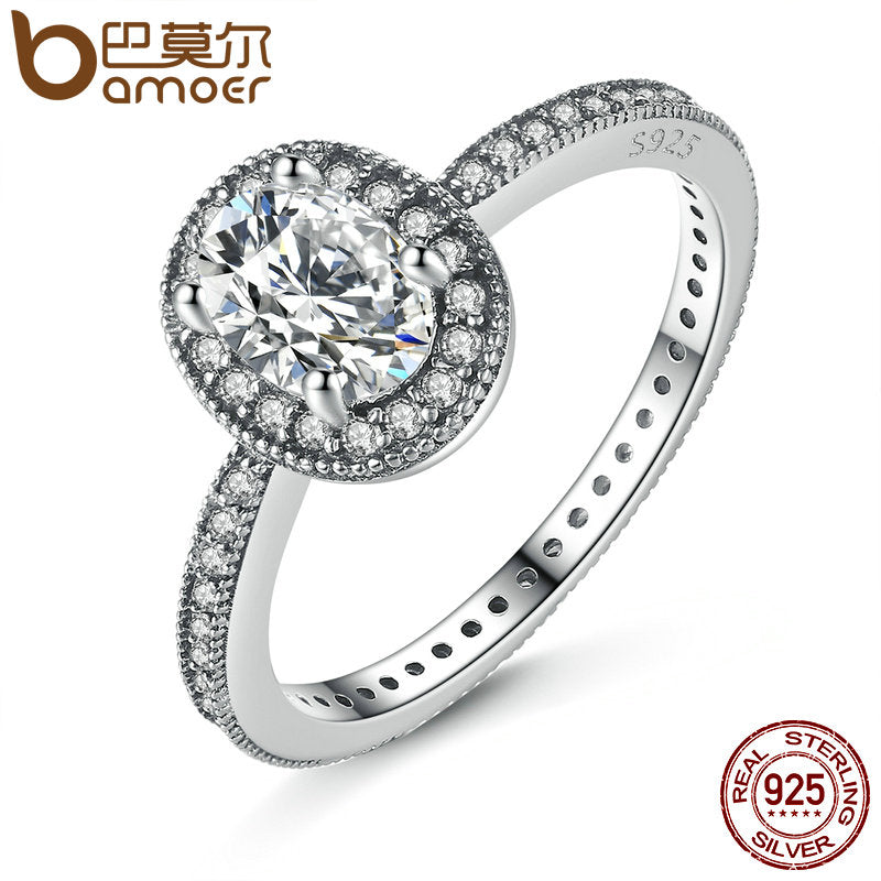 100% 925 Sterling Silver Vintage Elegance & Clear CZ Engagement Ring for Women Wedding Sterling Silver Jewelry PA7608