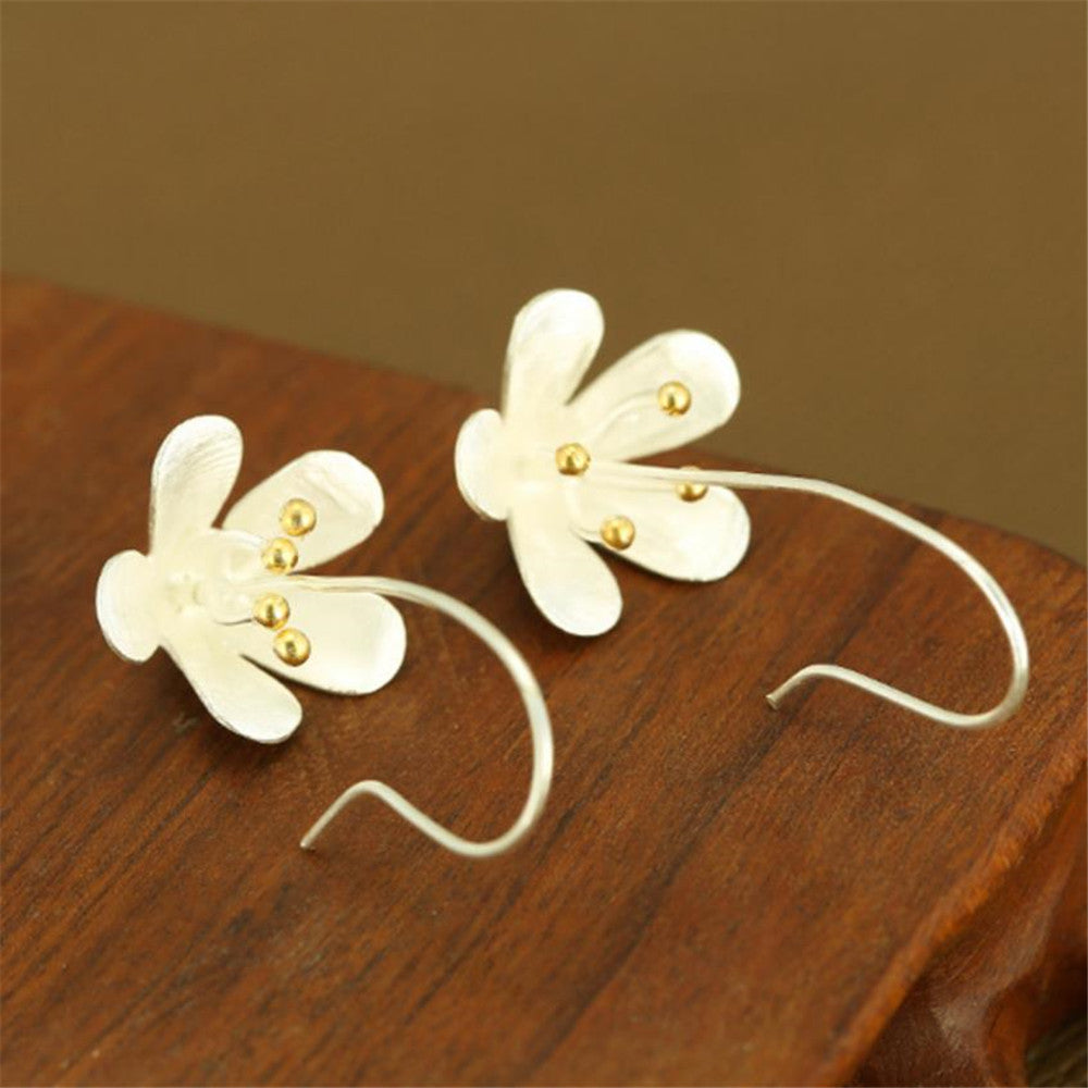 S925 Sterling Silver Flower Earings Elegant long Drop Earring For Women's Fashion Fine Jewelry