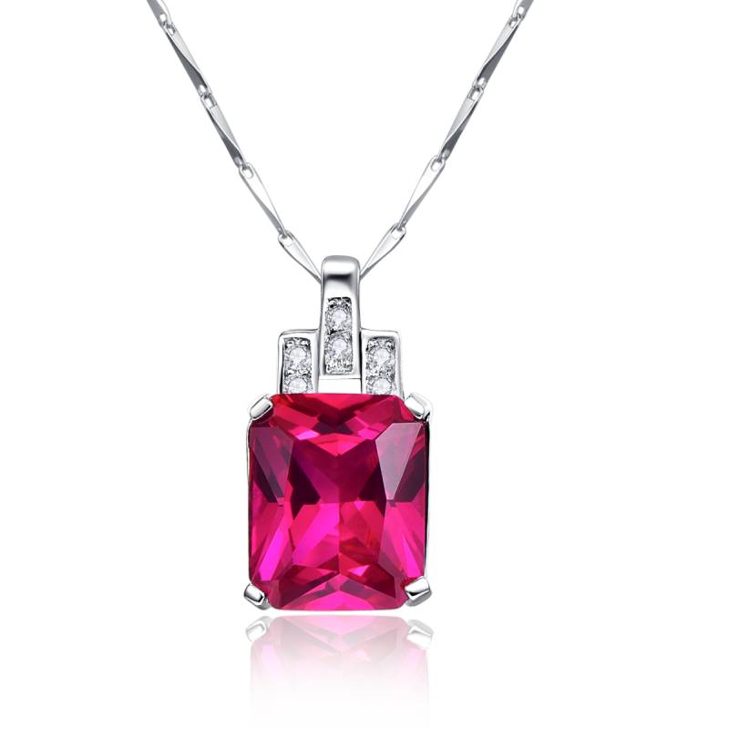 1 Piece Created Rose Red Ruby Square Pendant 925 Sterling Silver Pendant Necklace Jewelry Fine Jewelry For Women