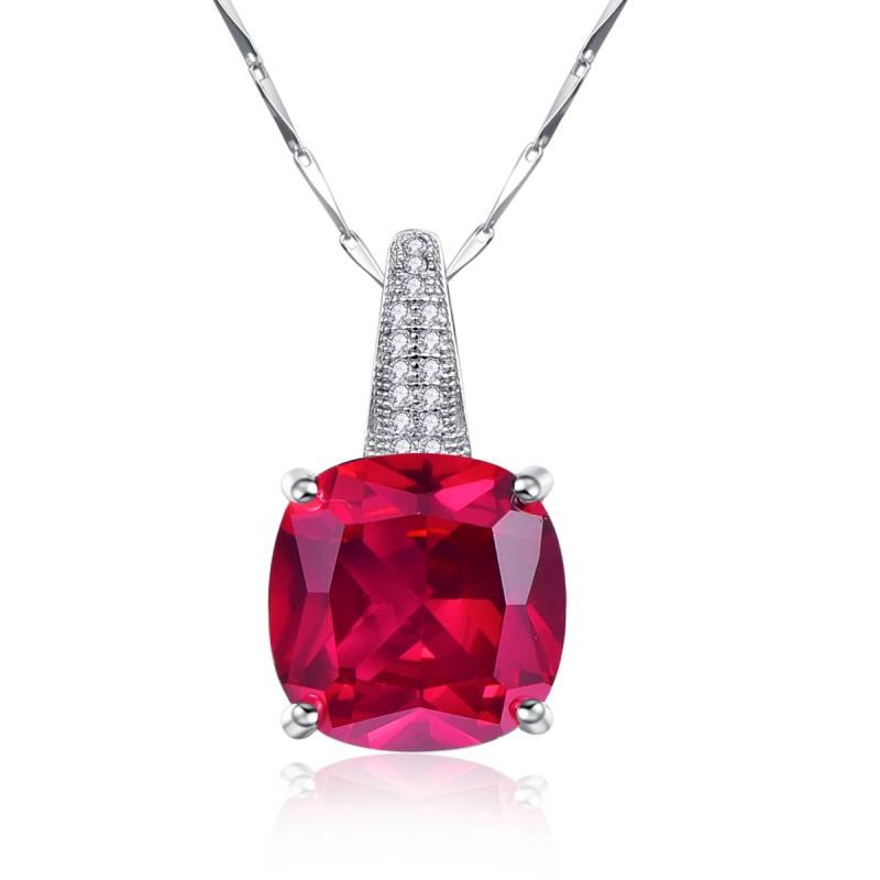1 Piece Luxurious Brand Red Square Crystal Necklaces & Pendants Top Quality Women 925 Sterling Silver Pendant Necklace