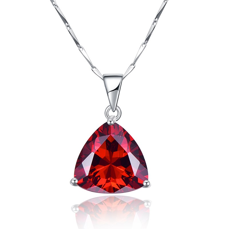 Geometric Triangle Red Corundum Pendant 925 Sterling Silver Chain Mujer Necklaces&Pendants Pack With Free Gift Box