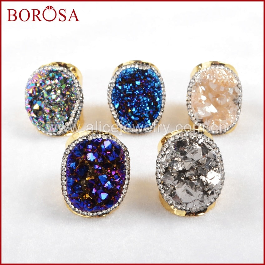 5 pcs Self Design New Gold Color Rainbow Crystal Titanium Quartz Ring Paved Zircon JAB255